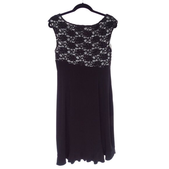 Size 14 BLACK SPARKLY LACE BODICE CASCADE RUFFLE DRESS Wedding Evening Party - Picture 3 of 4